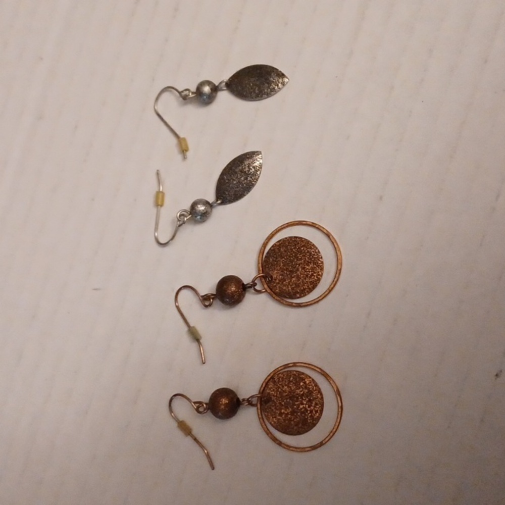 $4 Add-on Lot of 2 Pairs of Dangling Metallic Textured Earrings